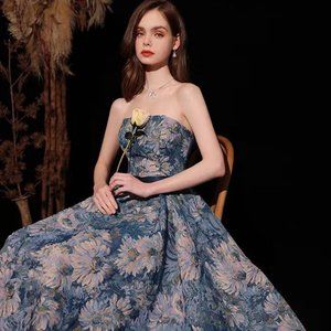 NEW Party Dress A-Line Strapless Matte Satin Floor-Length Sash